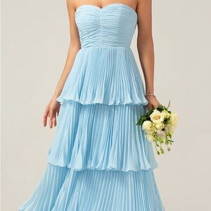 Blue Strapless Sweetheart Tiered Gown